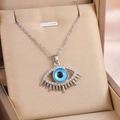 Silver Evil Eye necklace with blue stone and zirconia detail in premium beige gift box - Silver (9250)