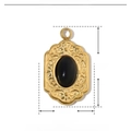 Macro view showing dimensions of black natural stone oval pendant in gold stainless steel - YE160-Black Oval Stone