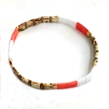 Böhmisches Tila-Perlenarmband mit orangefarbenen, weißen und Schildpattmuster-Perlen - Orange Weiß Braun