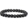 Macro detail of 8mm black lava stone and matte onyx beads with natural texture - Matte Black & Lava Stone