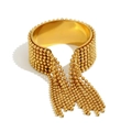 18K gold plated wide open bangle featuring beaded texture and multi-layer tassels - Beaded Tassel Open Ring - Gold