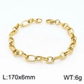 Golden 170mm titanium steel O-chain bracelet with polished oval links and pattern - 17cm / Gold