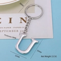 Silver metal letter U keychain with solid pendant, size 35mm height and 30mm ring diameter - Letter-U