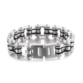 Bracciale da uomo stile industriale a catena di moto in acciaio bicolore nero e argento - Stile Catena da Moto Argento e Nero (KB44586-D)