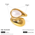 Gold plated stainless steel adjustable flower ring with large teardrop white pearl - Teardrop Pearl Wrap Style (NB-R24344)