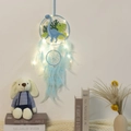 Blue dinosaur dream catcher with LED lights and blue feathers for wall decoration - Blue Dinosaur (With Light)