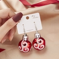 Christmas star hook earrings featuring red sequins and silver glitter spiral sphere charms - Red Spiral Glitter Style
