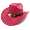 Hot pink suede cowboy hat featuring a leather band with silver longhorn buckle detail - M (56-58cm) / Rose Red