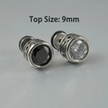 Retro stainless steel stud earrings with 9mm black and clear zircon set in silver - NO 1 / Black Zirconia