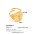 Detail view of 18K gold plated stainless steel wave ring showing 2.1cm x 1.8cm dimensions - Wave Texture Ring (JOM24717)
