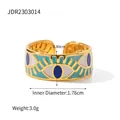 Anello regolabile malocchio placcato oro con dettagli in smalto turchese - Anello Aperto Malocchio in Smalto