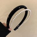 Luxurious black fabric headband with rhinestones and elegant white pearl headband - Style C (2pcs Set Wide Rhinestone + Pearl Chain)