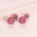 Orecchini a perno con doppia sfera di cristallo rosa in argento S925 su seta rosa - Argento 925 / Rosa