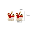 Golden Santa Claus sleigh charm in red and green enamel, 15x11mm DIY pendant - Santa on Sleigh