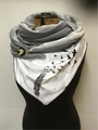 Fleece warm scarf for women featuring gray and white birds print and wooden button - 10-Feather To Birds