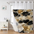 Tenda da doccia impermeabile con fiori neri e oro e occhielli in metallo per il bagno - SYL-1 Floreale Nero Oro (Solo Tenda da Doccia) / 181x188cm