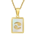 Cancer zodiac necklace with 18K gold stainless steel rectangle shell pendant for women - Cancer (With Chain)