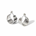 Polished silver C-shape wide hoop earrings in stainless steel with a mirror finish - Silver Style (TE6085-S)