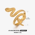 Adjustable 18K gold plated stainless steel snake ring with realistic scale texture - Snake Style (ZN141G) / Gold
