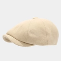 Casquette gavroche beige classique avec tissu sergé et visière courte vue de profil - Taille unique / Beige