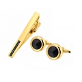 Parure pour homme avec pince à cravate dorée et boutons de manchette en zircon noir - Set / Or/Zirconium Noir