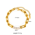 Bracciale a catena a ferro di cavallo dorato con zircone rettangolare, lungo 17+5cm - CK713-Bracciale con Pietra Centrale / Placcato Oro (Zircone Bianco)