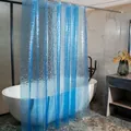 Blauer halbtransparenter PEVA Duschvorhang mit geprägtem Kieselsteinmuster und Haken - 180*180CM / Blauer 3D Wasserwürfel mit Stahlöse und Magnet