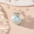 Detail of a rabbit-shaped mini hair claw clip featuring a large light blue pearl decoration - Rabbit-Light Blue Pearl