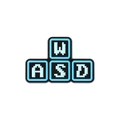 Spilla in smalto per tastiera WASD pixelata con lettere azzurre per amanti dei giochi - Stile Tasti WASD(QHXZ3234)