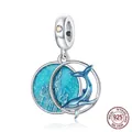 S925 sterling silver dolphin and castle charm with deep blue enamel for bracelets - BSC434 / Dolphin Ring (Blue)