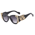 Retro cat-eye sunglasses with black frames, grey gradient lenses and gold accents - Glossy Black Frame Gradient Grey Lens