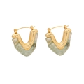 Modern V-shaped earrings featuring gold metal and light green marble resin details - Blue