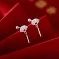 925 silver plated screw-back stud earrings with fan shape and minimalist bar drop - Chinese Style Fan Shape (A155)
