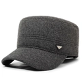 Dunkelgraue Winter-Flatcap für Herren aus dickem Wollgemisch mit Metall-Logo-Detail - Verstellbar / Grau