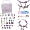 DIY kids charm bracelet jewelry kit in purple marble gift box with 60 accessories - Purple Bracelet Set