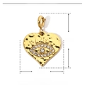 Detailed dimensions of gold evil eye heart pendant with rhinestones and measurements - YF279-1-Gold Heart Evil Eye