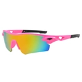 Pink cycling sunglasses with colorful mirrored lenses and lightweight ergonomic frame - Pink Frame Red Lens