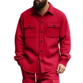 Men's slim fit casual jacket set in red heavy fabric with double chest pockets - Burgundy