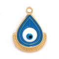 Golden teardrop evil eye charm pendant with blue and white enamel for jewelry making - Water Drop Evil Eye