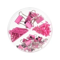 Pink macaron stationery set with binder clips and paper clips in a round storage box - Rose Red