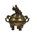 Mini incensario de latón con tapa de dragón y relieve de fénix sobre fondo blanco - Mini Incensario Tapa Dragón