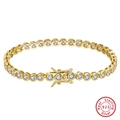 Elegantes goldenes S925 Sterlingsilber Tennisarmband mit runden weißen Zirkoniasteinen - 925er Silber / Galvanisiert 14K Gold 3.0mm (16.5cm)