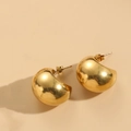 Polished chunky C-shaped stud earrings with 14K gold-plated finish for women - Hollow Semicircle Gold