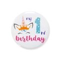 Unicorn white birthday badge with number 1 and crown for a girl's first celebration - Number 1