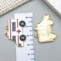 Golden ambulance charm pendant with white enamel details for DIY jewelry making - White Ambulance