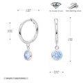 Detailed size chart of 925 sterling silver hoop earrings with blue zircon gemstone - 925 Silver / March White Gold Plated (Light Blue Zirconia)