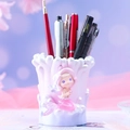 Pink mermaid pen holder with star light function and cute cartoon shell decoration - Sitting Mermaid Pen Holder (1082-3B)