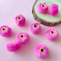 Soft rose pink faux rabbit fur pompom bead with golden metal eyelet for DIY jewelry making - Magenta Purple