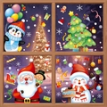 Stickers électrostatiques de Noël avec Père Noël et bonhomme de neige pour vitres - Ensemble de 4 (Manchot/Père Noël/Bonhomme de neige/Sapin)