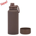 Matte brown 1L stainless steel sports bottle with dual-lid handle and portable design - 1 L / Dark Coffee - Sport